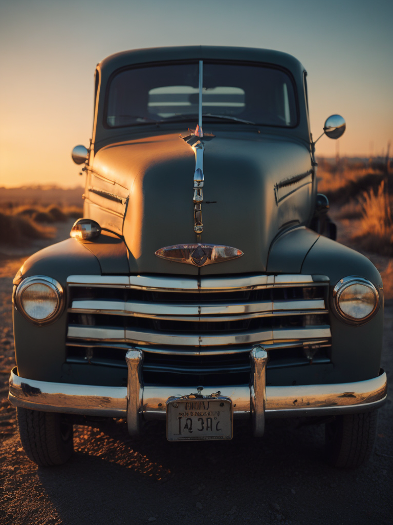 Vintage Pickup Glows at Sunset