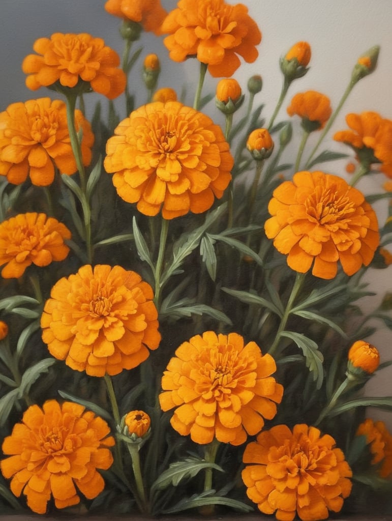 marigold close up paingting in oil colors