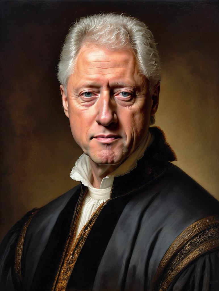 Portrait of Bill Clinton by Rembrandt Harmenszoon van Rijn, sad face, America, so sorry