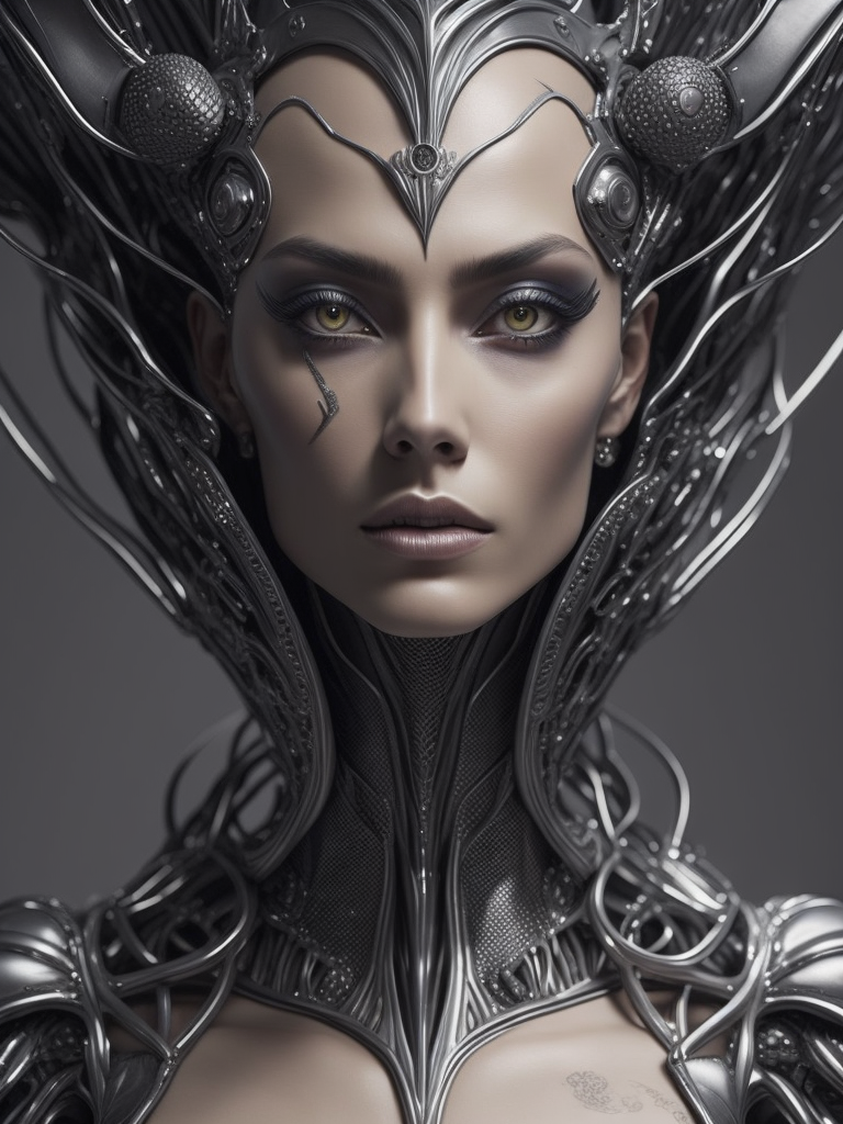 beautiful alien woman by Hajime Sorayama, Hedi Xandt