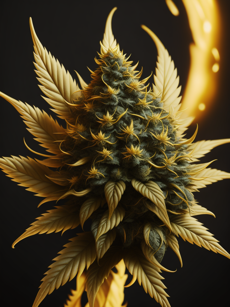 a cannabis bud in gold. isolated in black