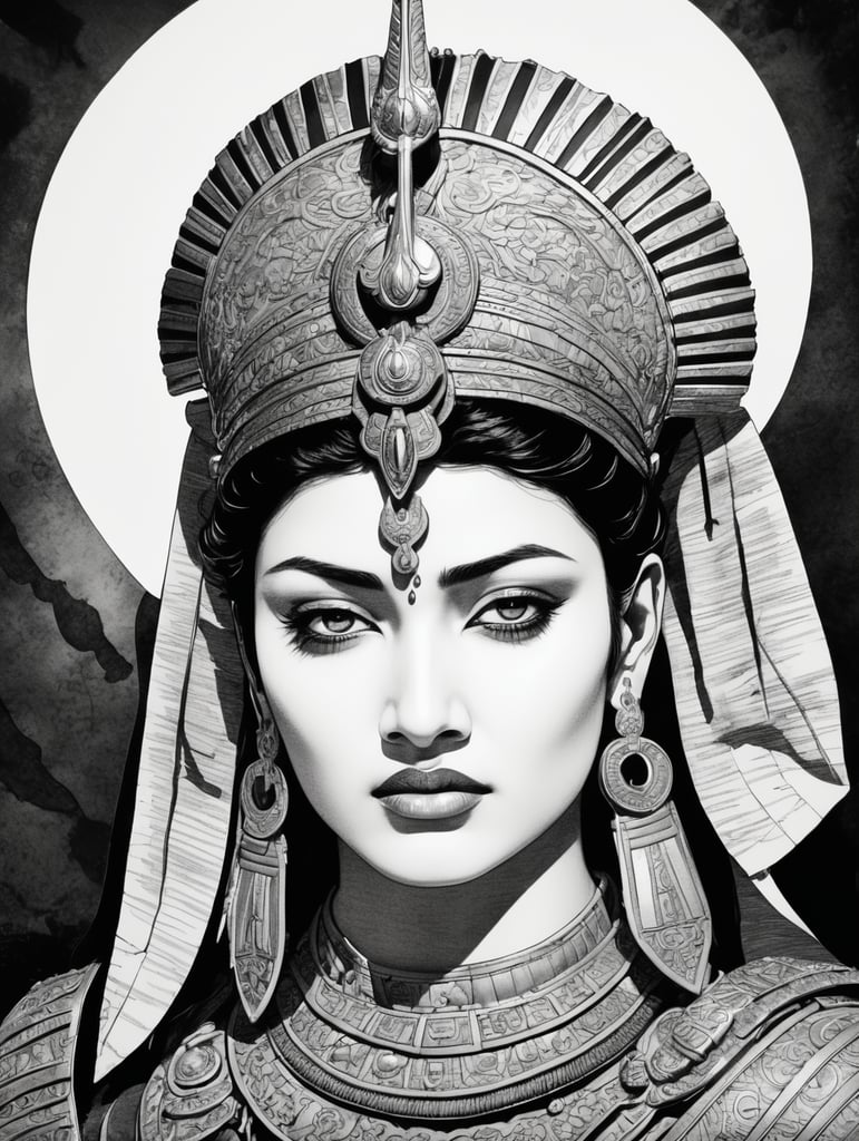 black and white,fine line art,comic,War scenes during the reign of King Ashoka