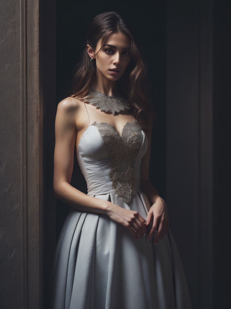 A gorgeous greek female photo, professionally retouched, muted colors, soft lighting, realistic, smooth face, full body shot, torso, dress, perfect eyes, sharp focus on eyes, high definition, insanely detailed, intricate, elegant