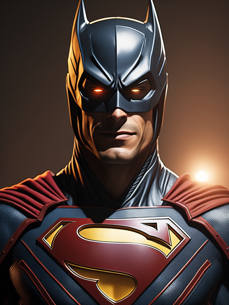 Superman dress like batman, smiling, joke