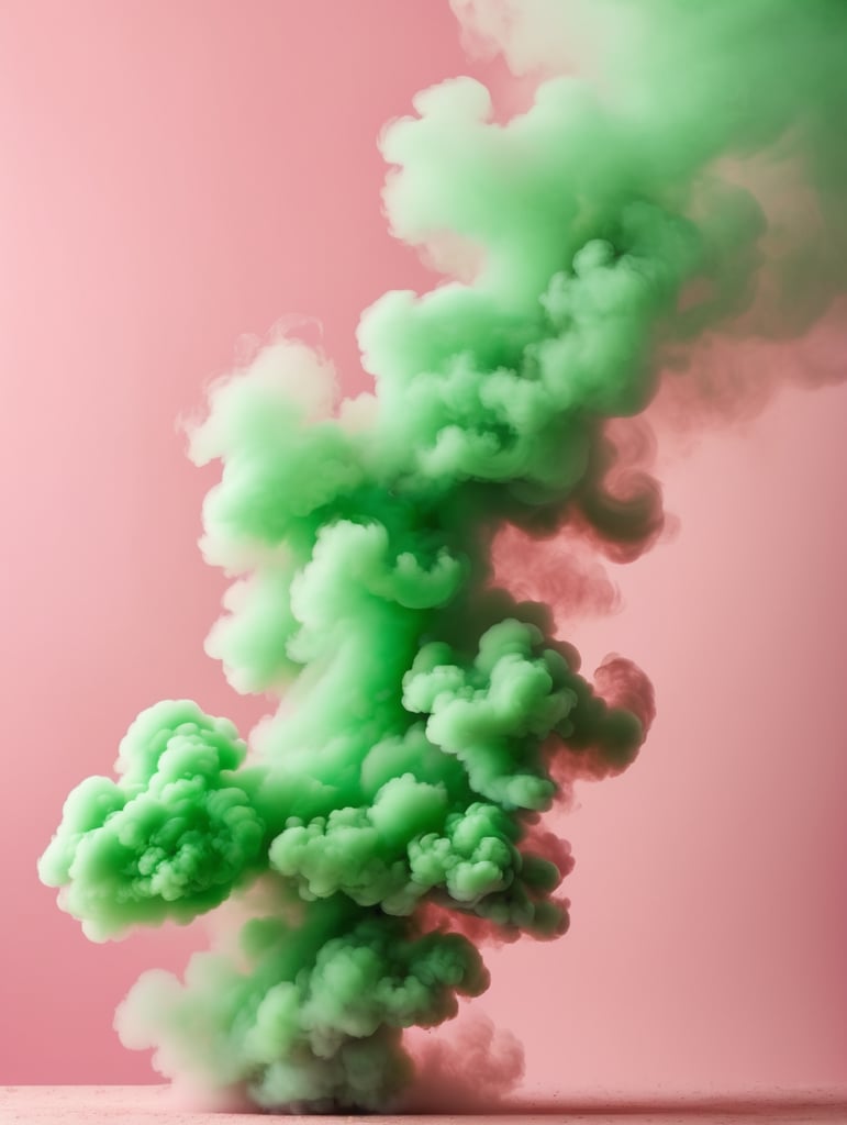 green thick smoke in a clear pink background