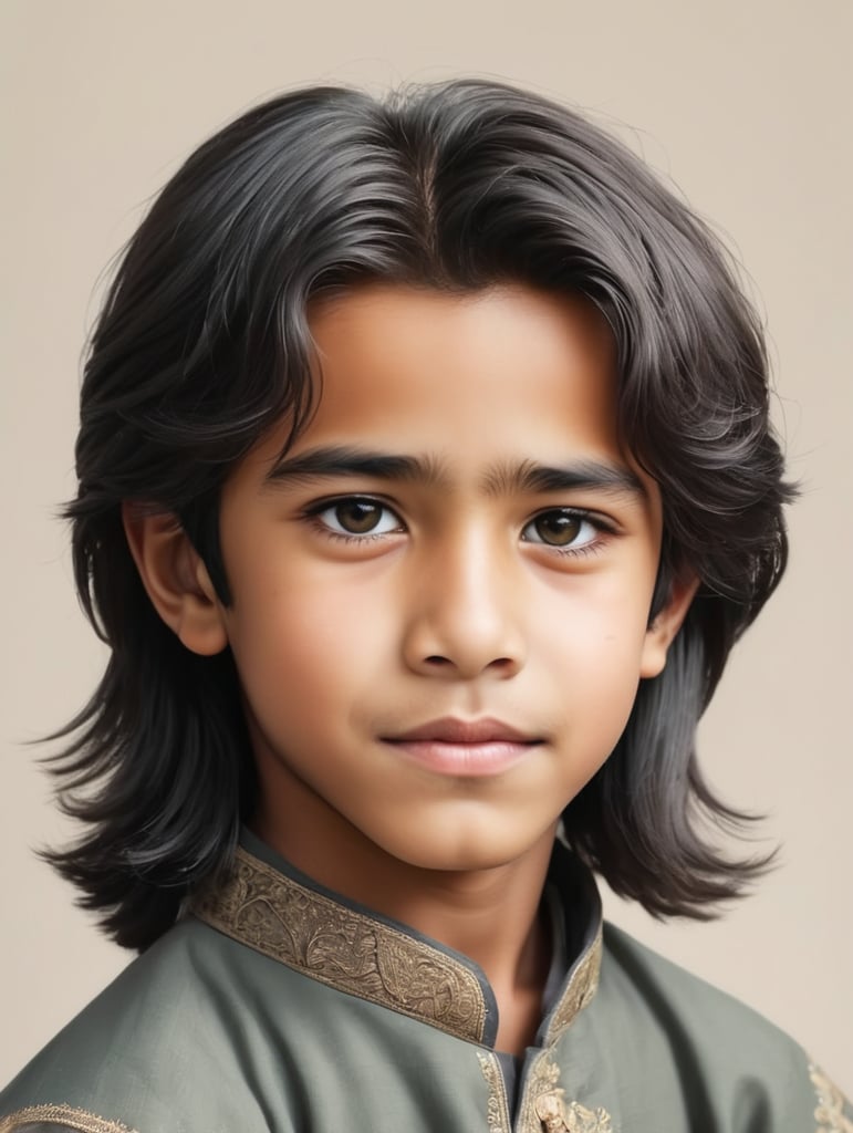 An Afhan boy with long hair and short hair.