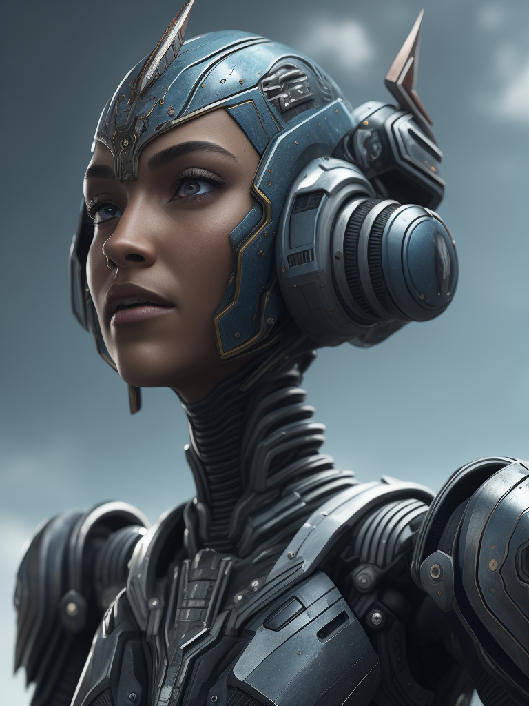 Girl iced robot in height