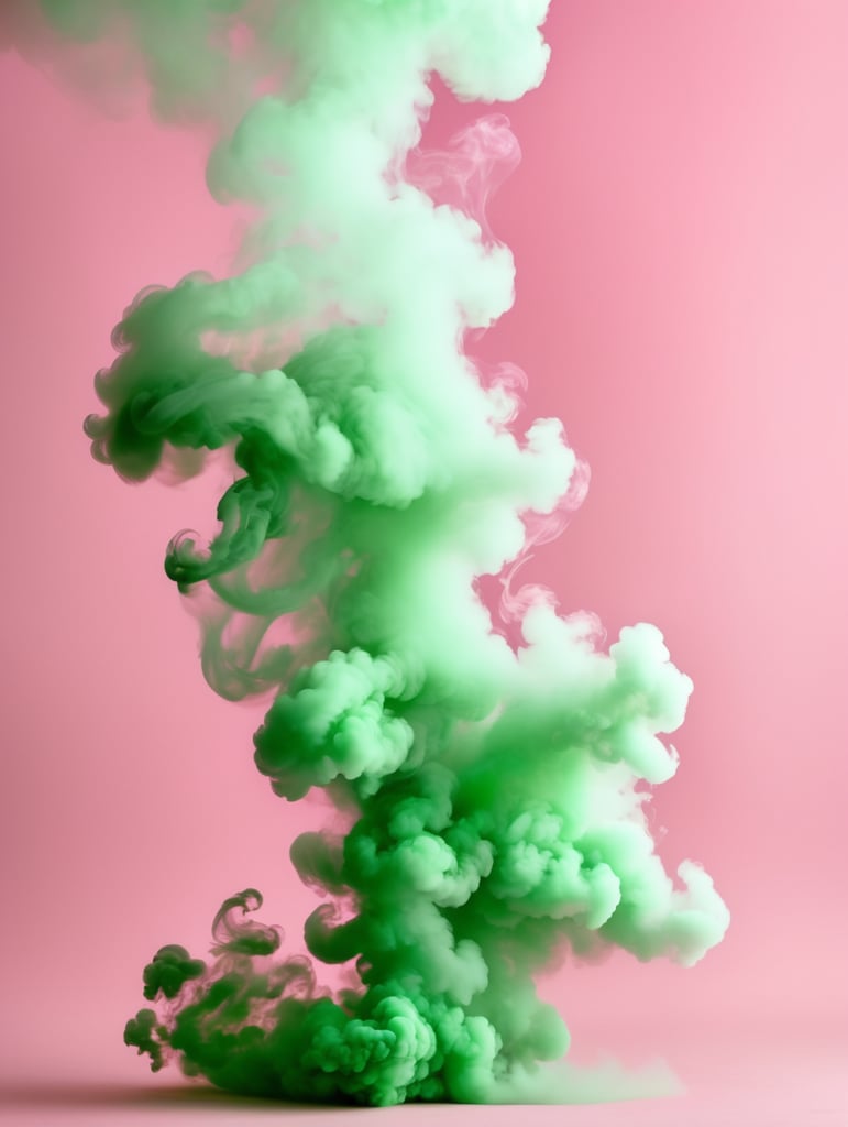 clear green thick smoke in a clear pink background