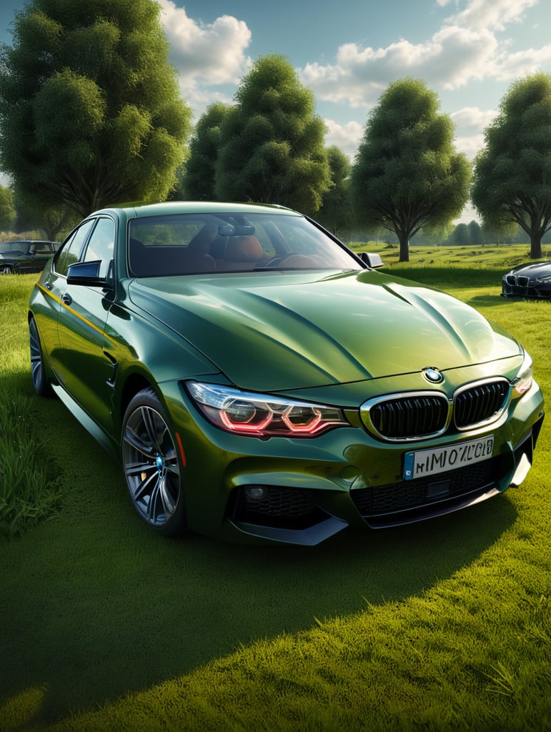 bmw on green grass 3d illustration