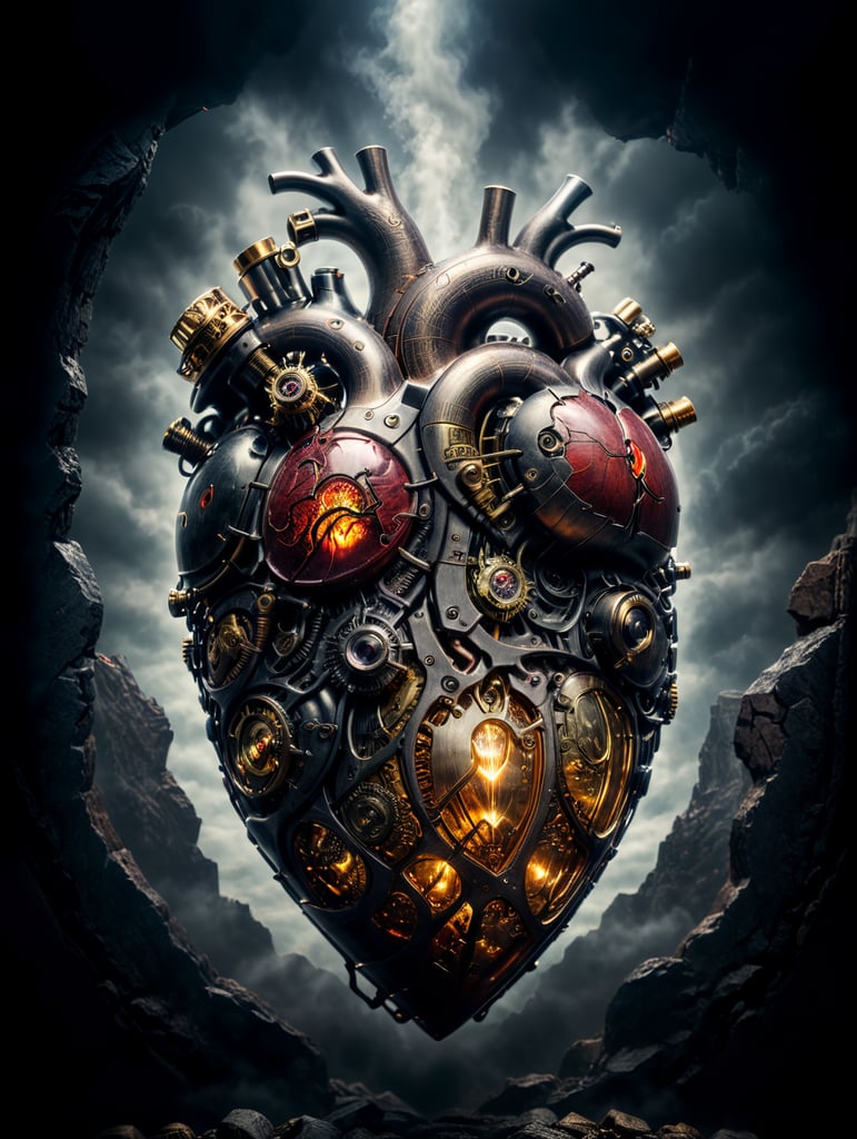 human heart made by a skilled craftsman in medieval steampunk style