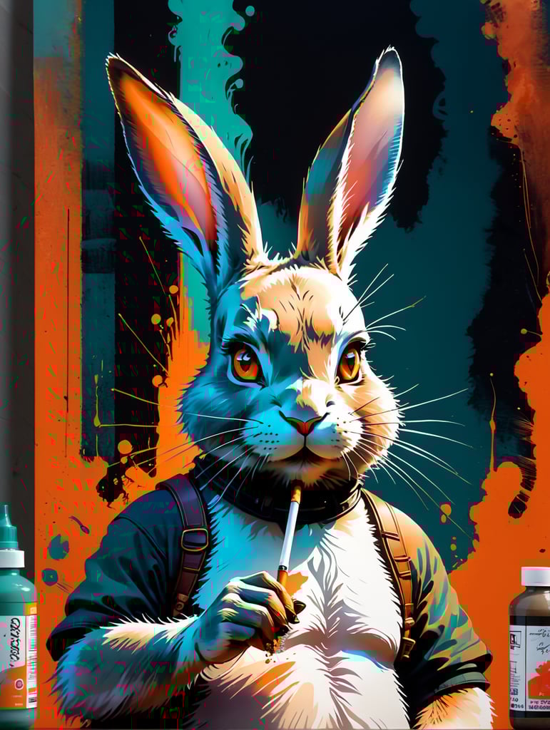 Photo cartoon rabbit smoking a joint
