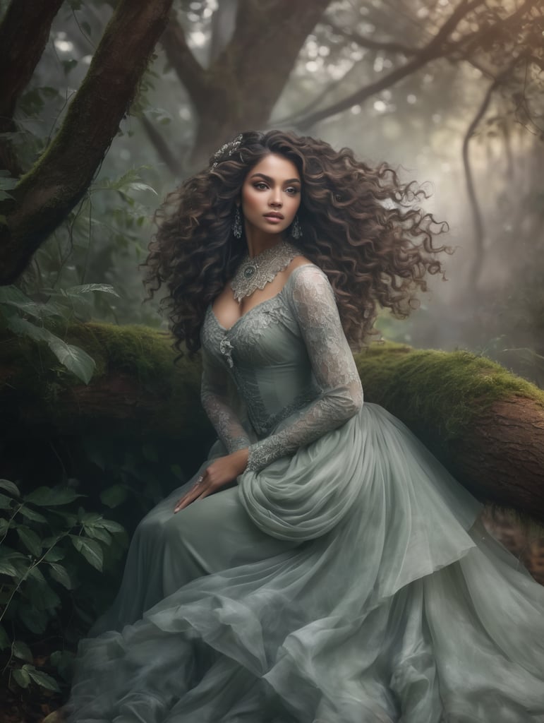 brown eyes, curly hair