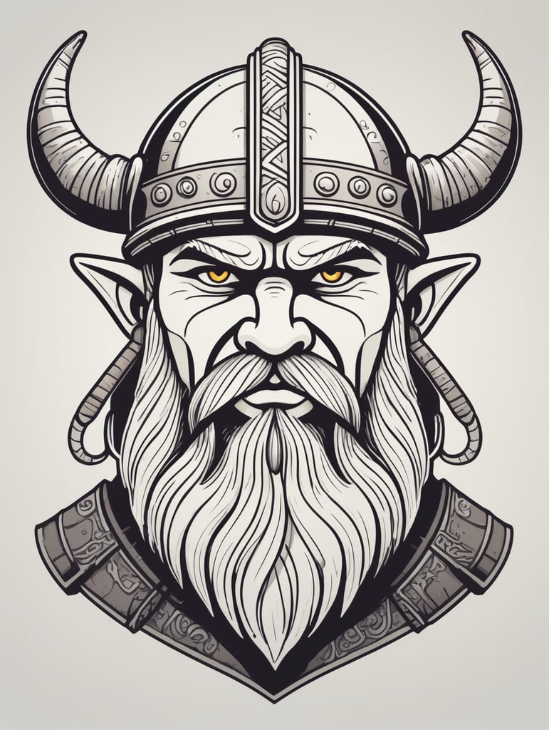 draw a single viking stylistic simple line character with cartoon style holding a shrimp and a mug of beer