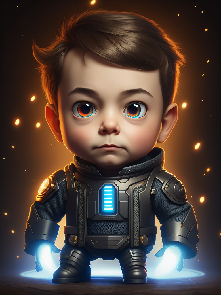 chibi art, glowing eyes, Elon Musk, full height