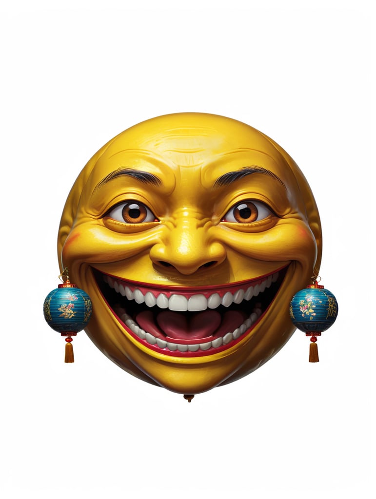 Extreme happiness, Chinese laughter emoji as a human, (((black background)))