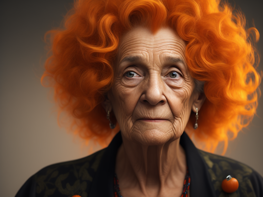 crazy old woman with curly orange hair