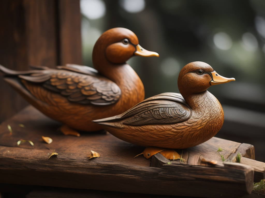 a deep carved wooden duck, sharp on details