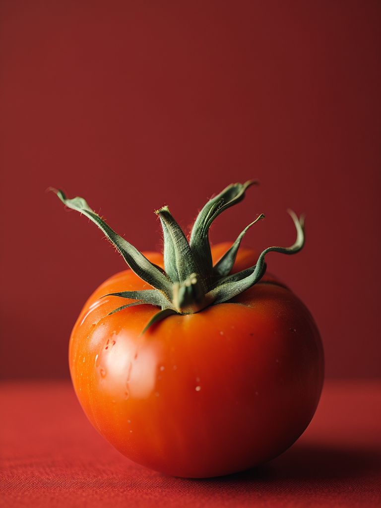 one (((tomato on a red background))), highly detailed macro photo, magazine cover photo