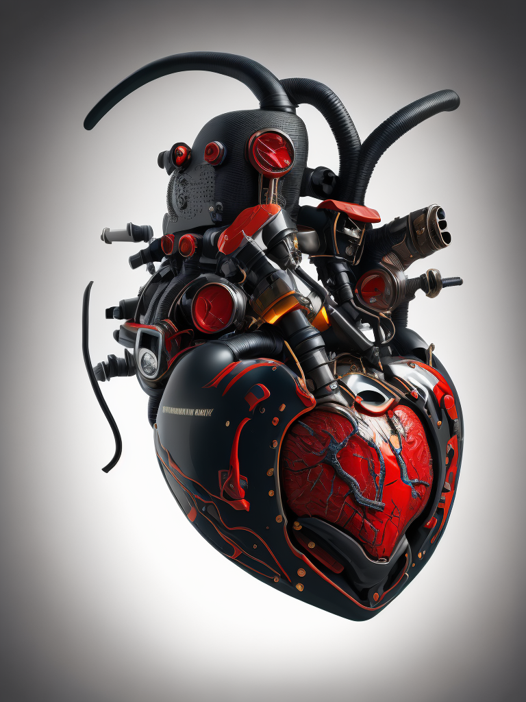Cyberpunk anatomical heart model, white background