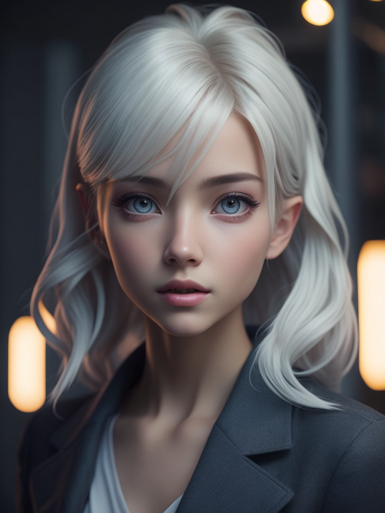 Girl who has platinum blond hair, 3d anime style, big anime eyes, anime face, very realistic and detailed anime styled hair, beautiful, dreamy, creative, aesthetic, realistic, detailed, 3d animation graphics, cinematic angle, cinematic light, 8k, ultra high resolution --v 5 --q 1 --s 500
