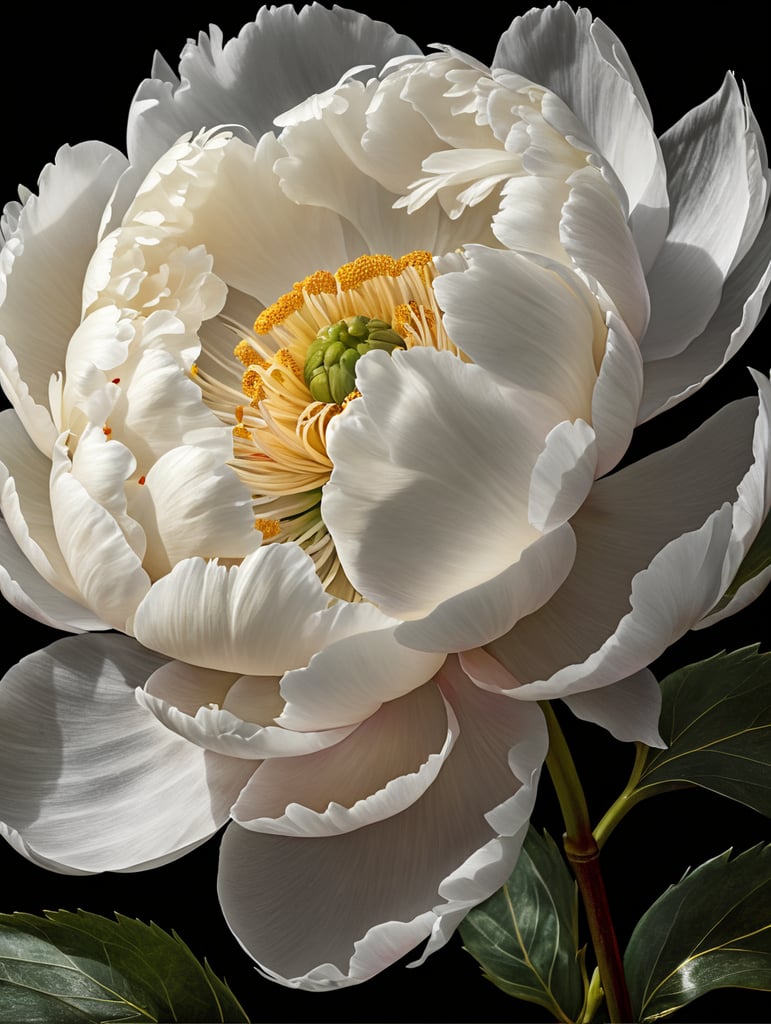 White peony with golde stamens