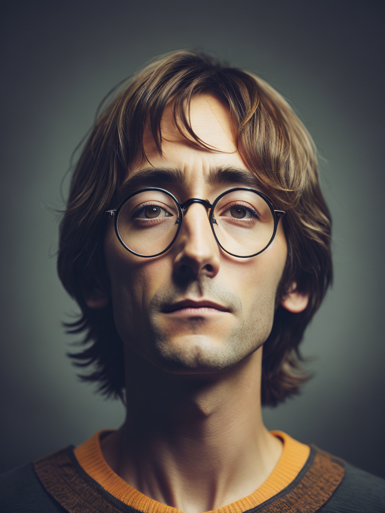 portrait of John Lennon, soft palette, trending on artstation, intelligence art creative interpretation digital art playful surrealism, 1964 multi colour lights glowing white space kodak film colour 35mm lens artistic interpretation