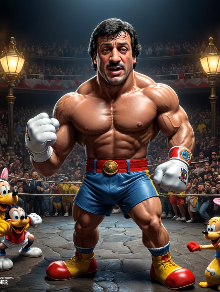 Rocky Balboa as A cartoon character, such as Mickey Mouse, Bugs Bunny, or Homer Simpson.