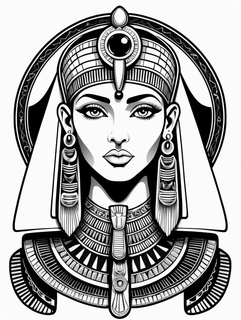 Egyptian Cleopatra, logo concept black and white color, hand drawn illustration, simple shapes