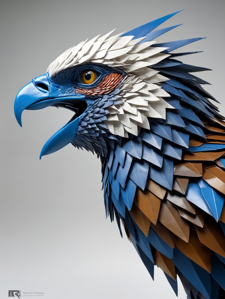 Origami whole angle facing 3 white blue colour