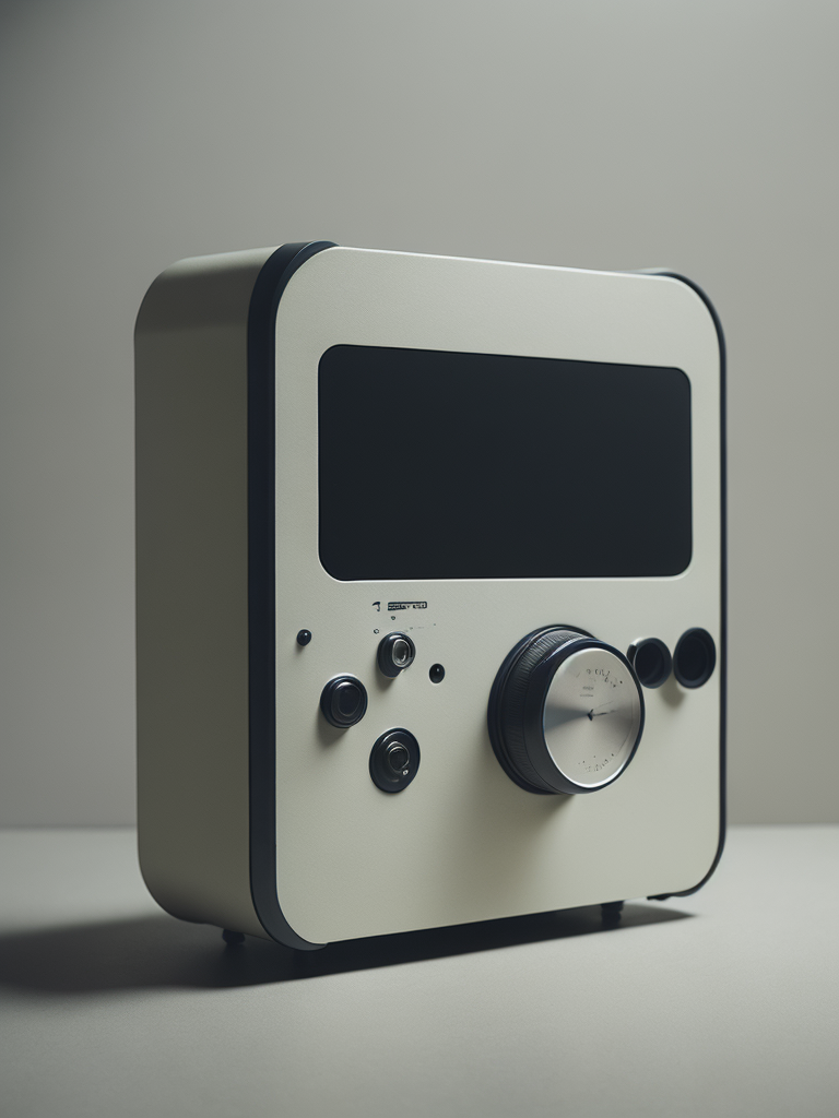 A surreal time machine designed by dieter rams, product ad retro
