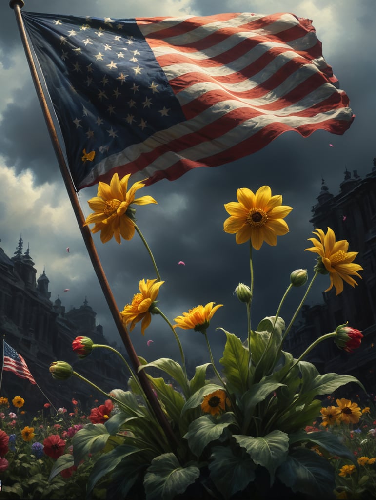 Flowers dancing on a flag