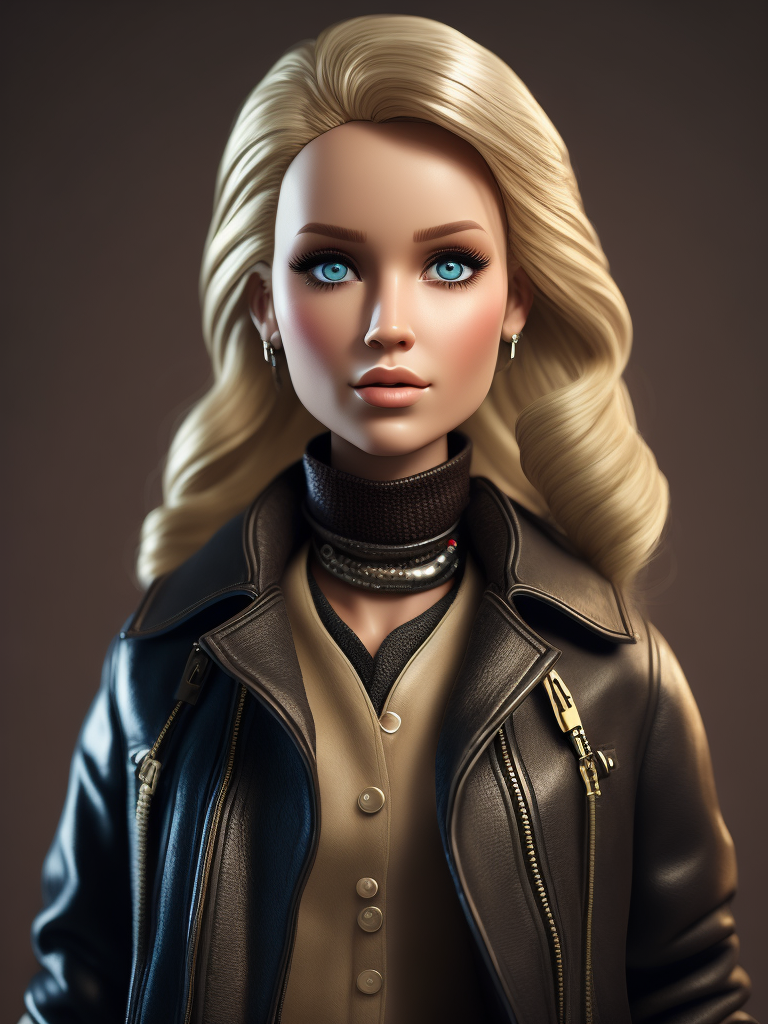 photo realistic blonde barbie doll with two side pigtail in jacket