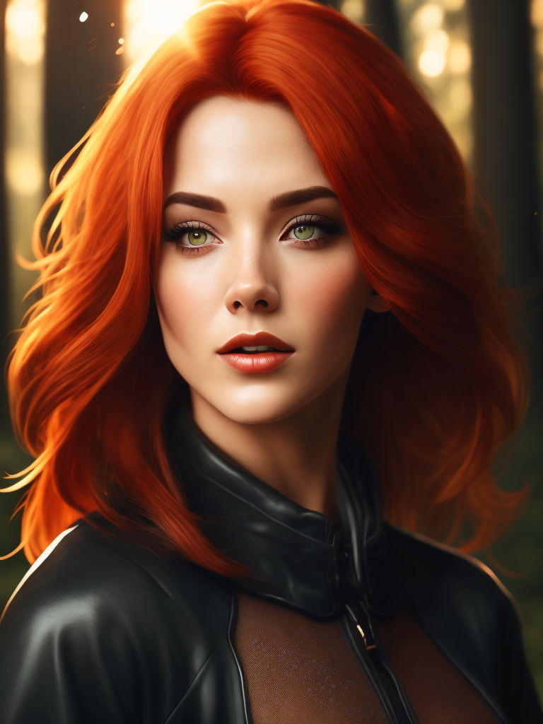 red hair beautiful girl high detailed 4k sunny light forest background, Comic Book, vector style