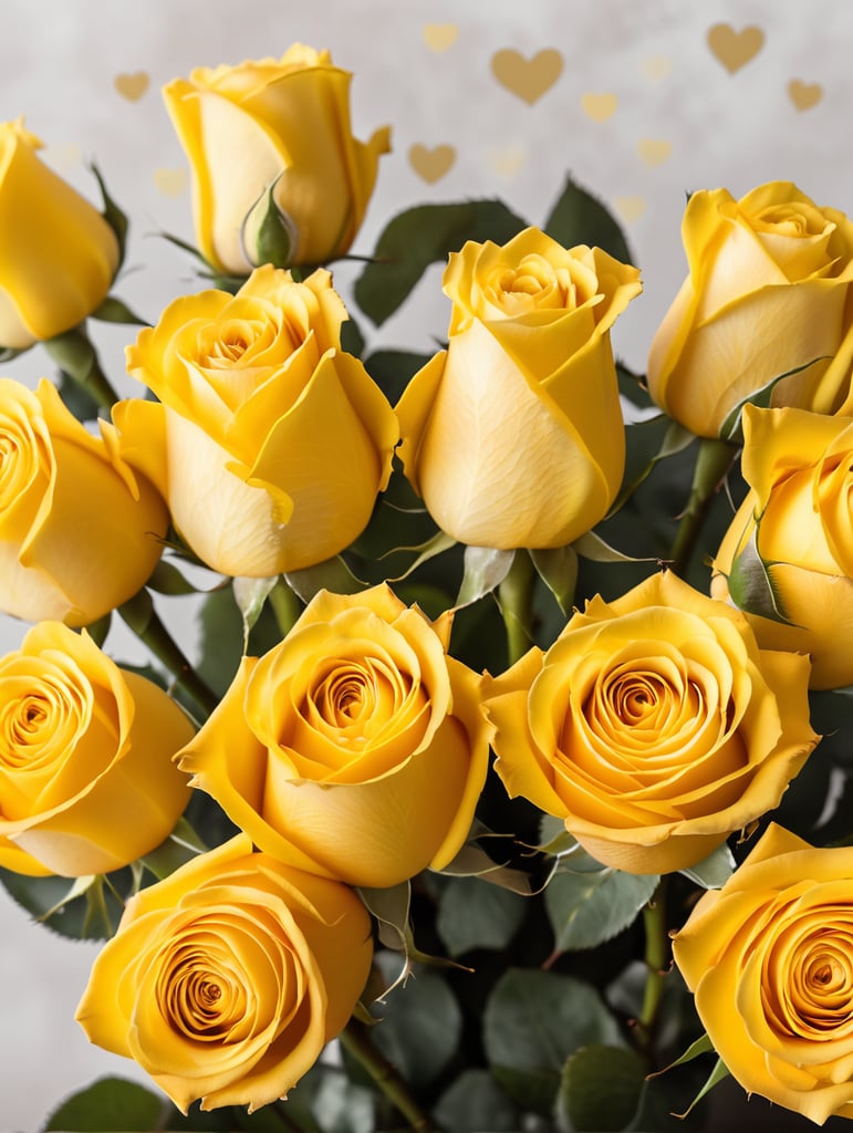 12 yellow roses and hearts for Valentine's Day