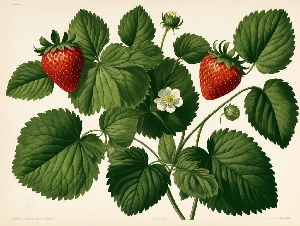 Botanical print. strawberry with leaves