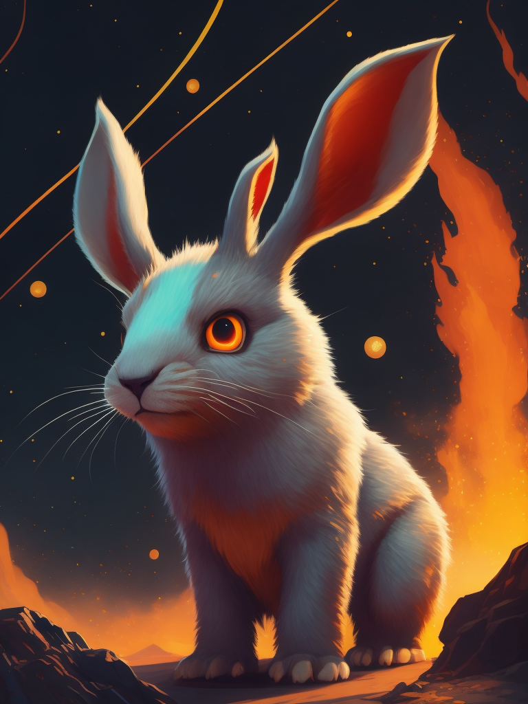 Photo of a rabit monster in the space, style of laurie greasley, studio ghibli, akira toriyama, james gilleard, genshin impact, trending pixiv fanbox, acrylic palette knife, 4k, vibrant colors, devinart, trending on artstation, low details