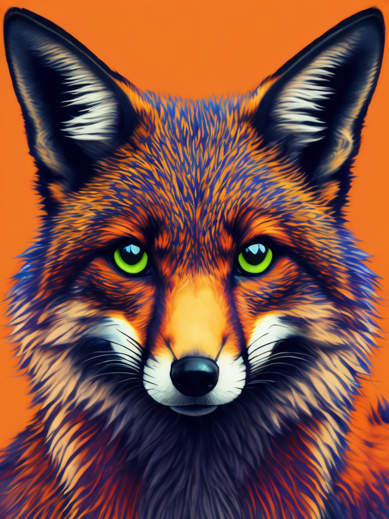 A fox brightly patterned, Vivid saturated colors, Contrast color