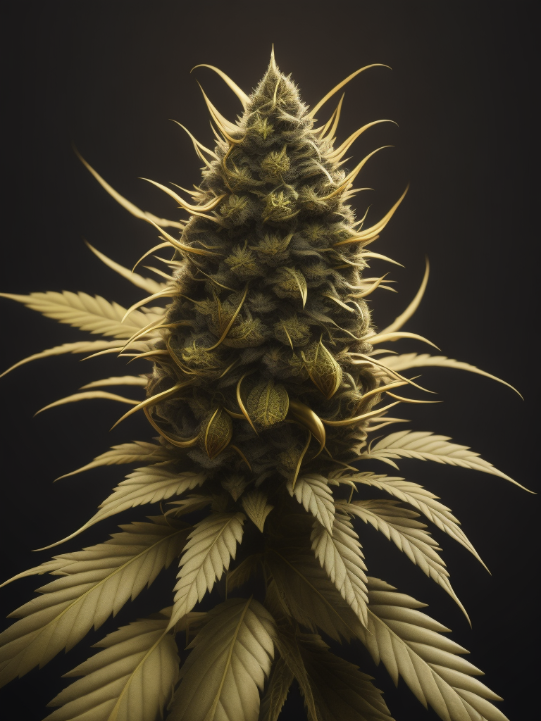 a cannabis bud in gold. isolated in black