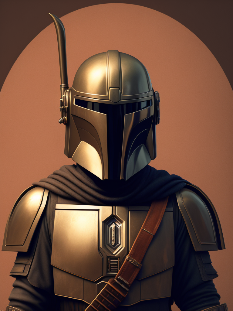 the Mandalorian in the style of Wes Anderson