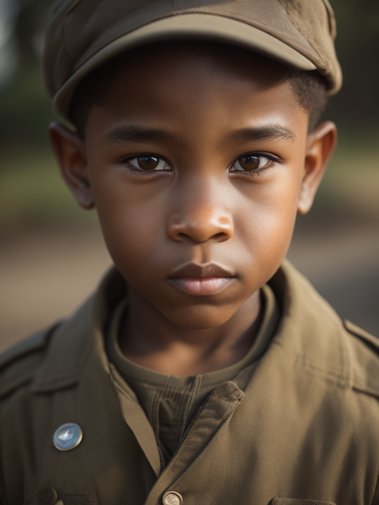 Child soldier in military uniform