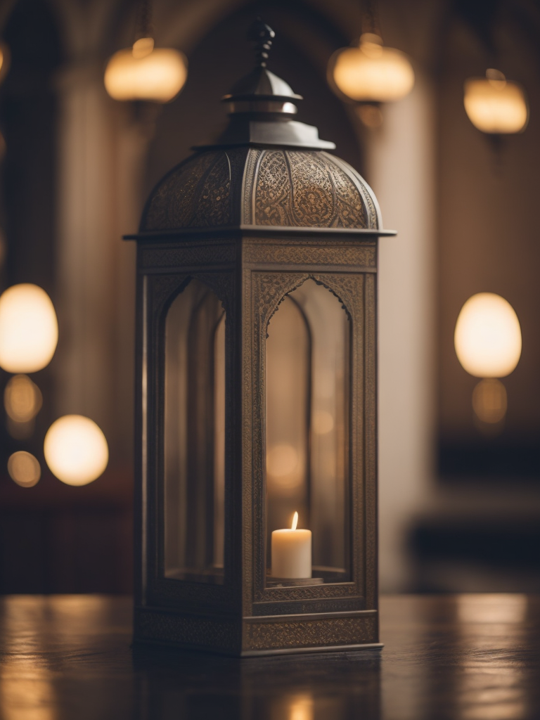 islamic lantern with a blurred mosque