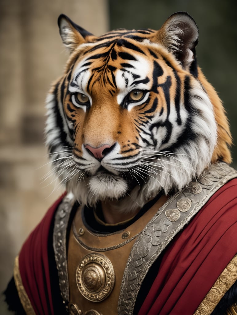 roman costumed tiger historical wild animal in costume roman themed wild animal attire roman inspired tiger dressed up