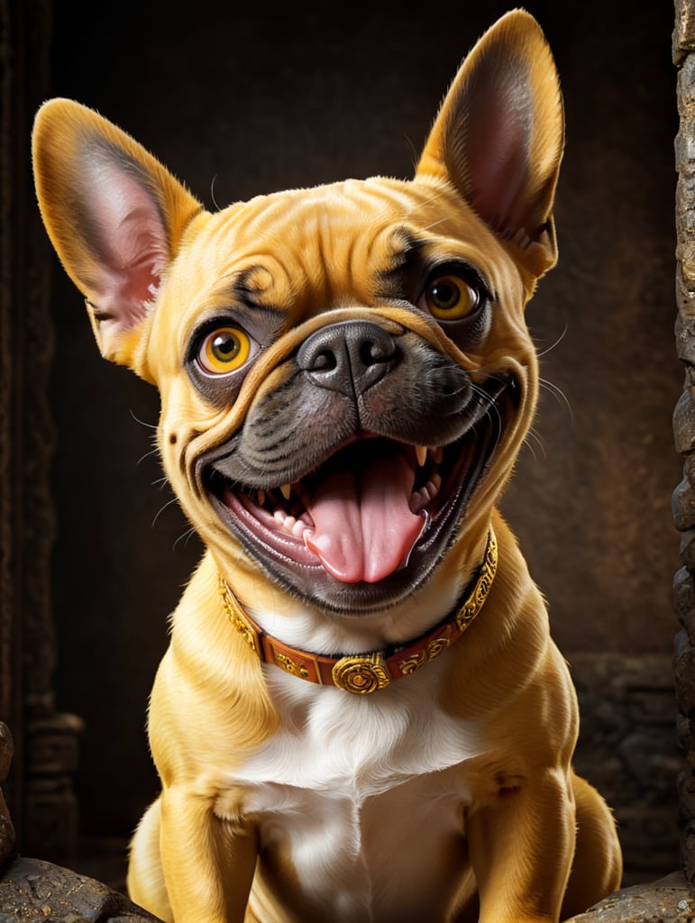 A Disney Pixar-inspired movie poster with title "Theodora". In the image a yellow french bulldog with a black ears and nose beside, with brown eyes and a smiling face. The scene should be in the distinct digital art style of Pixar, with a focus on character expressions, vibrant colors, and detailed textures that are characteristic of th animations, with the title "Bigornas"