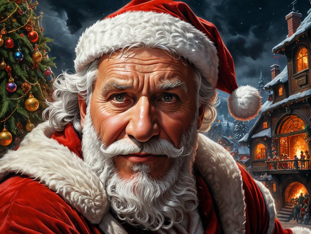 This artwork of the Santa Clause by George Wilson is an eye-catching poster-style drawing and illustration representing the iconic pulp style.