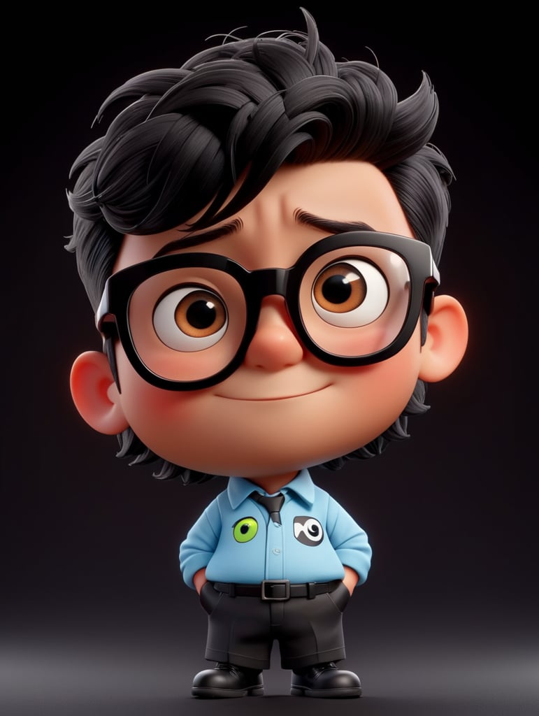 cartoon character with black glasses, cartoon, isolated, black background