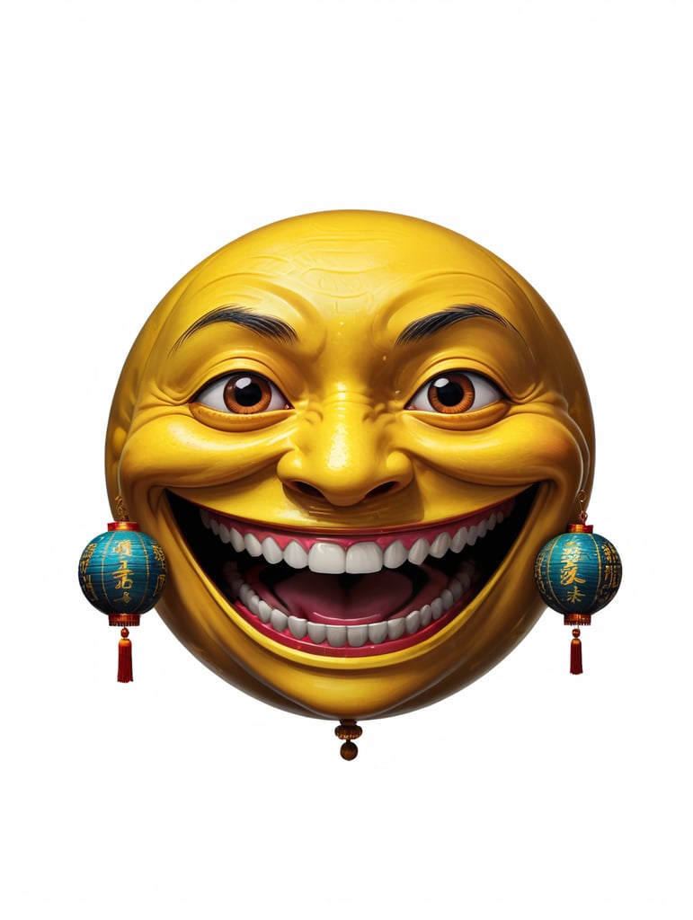 Extreme happiness, Chinese laughter emoji as a human, (((black background)))