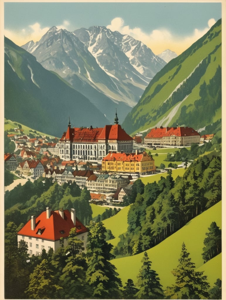 Illustration of an Austria in the style of Donald Fraser Gould McGill and a Bamforth postcard