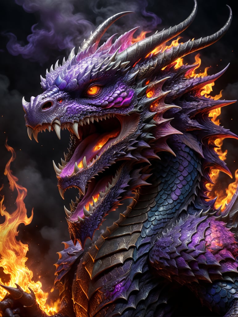 purple dragon on fire