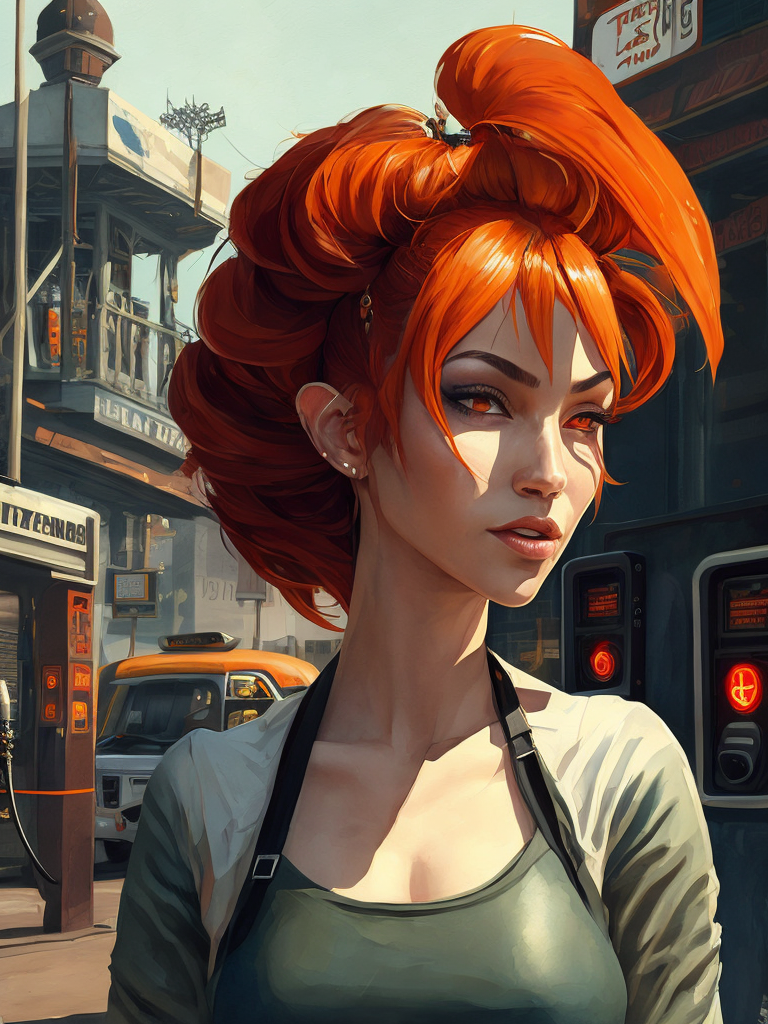 Gas station, sci-fi, highly detailed, digital painting, artstation, concept art, smooth, sharp focus, illustration, art by artgerm and greg rutkowski and alphonse mucha