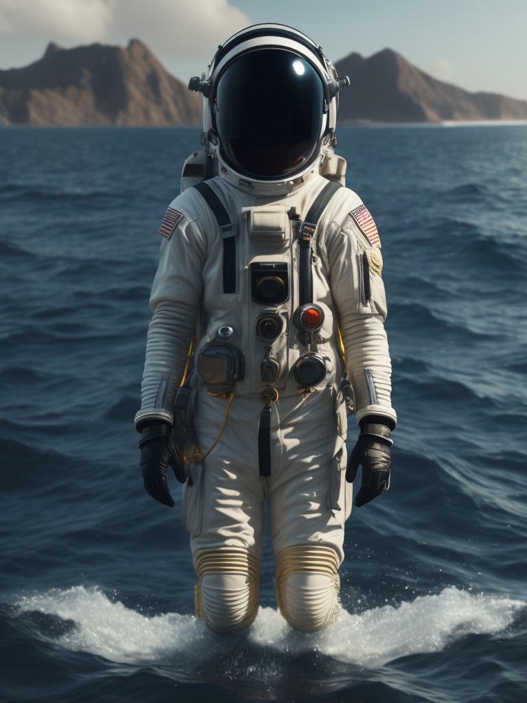 Astronauta flotando sobre el océano, daft punk style, photorealistic